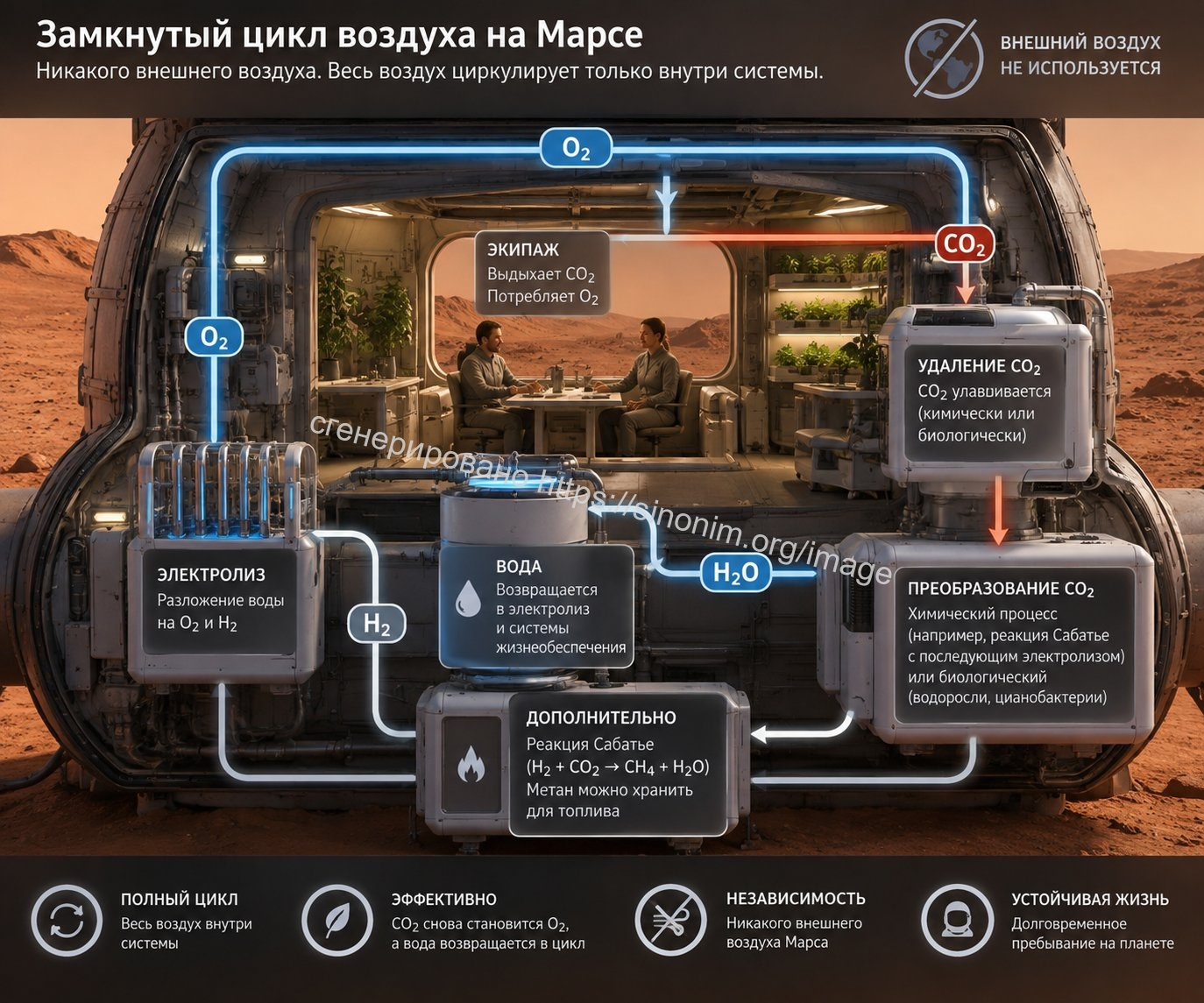 Жилой модуль на Марсе с экипажем и системой жизнеобеспечения